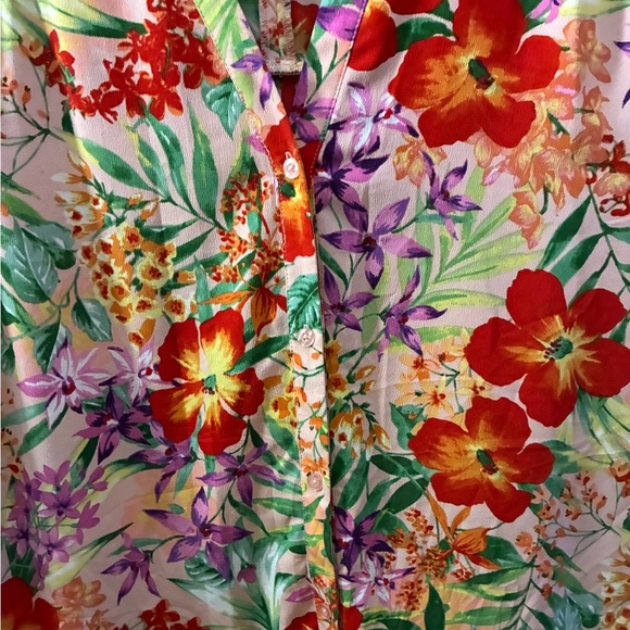 IMAN Women's Tropical Floral Campy Button Up Top Multicolor L - Picture 7 of 13